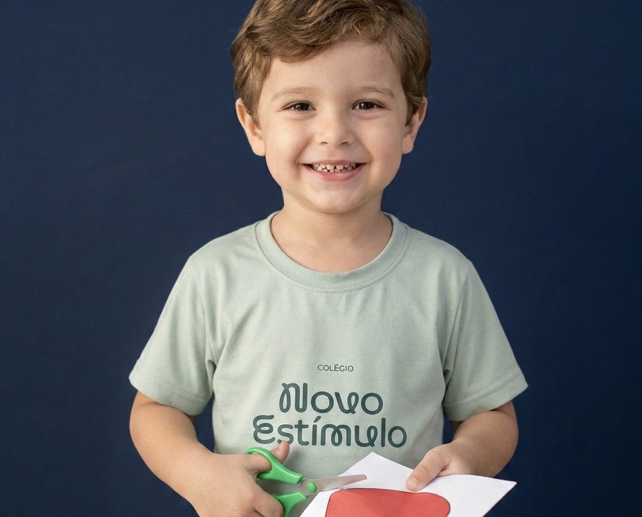 Criança de costas em atividade na escola, sem rosto